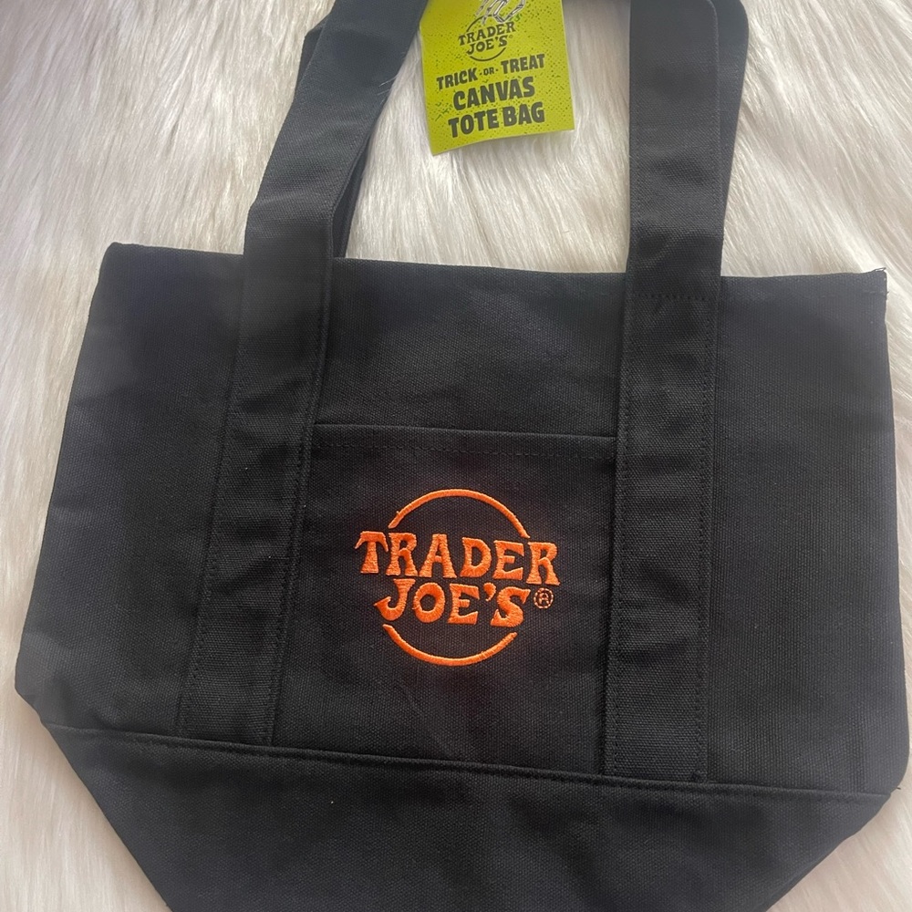 Trader Joe's Mini Halloween Black  Canvas Tote Bag New - Picture 3 of 6